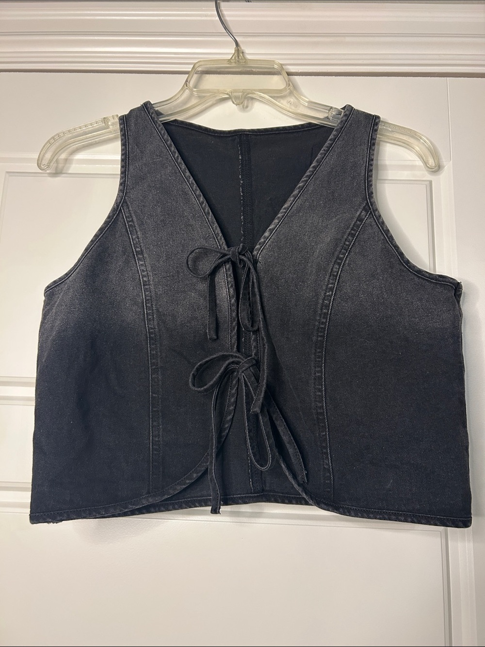 Black Lace-Up Denim Vest